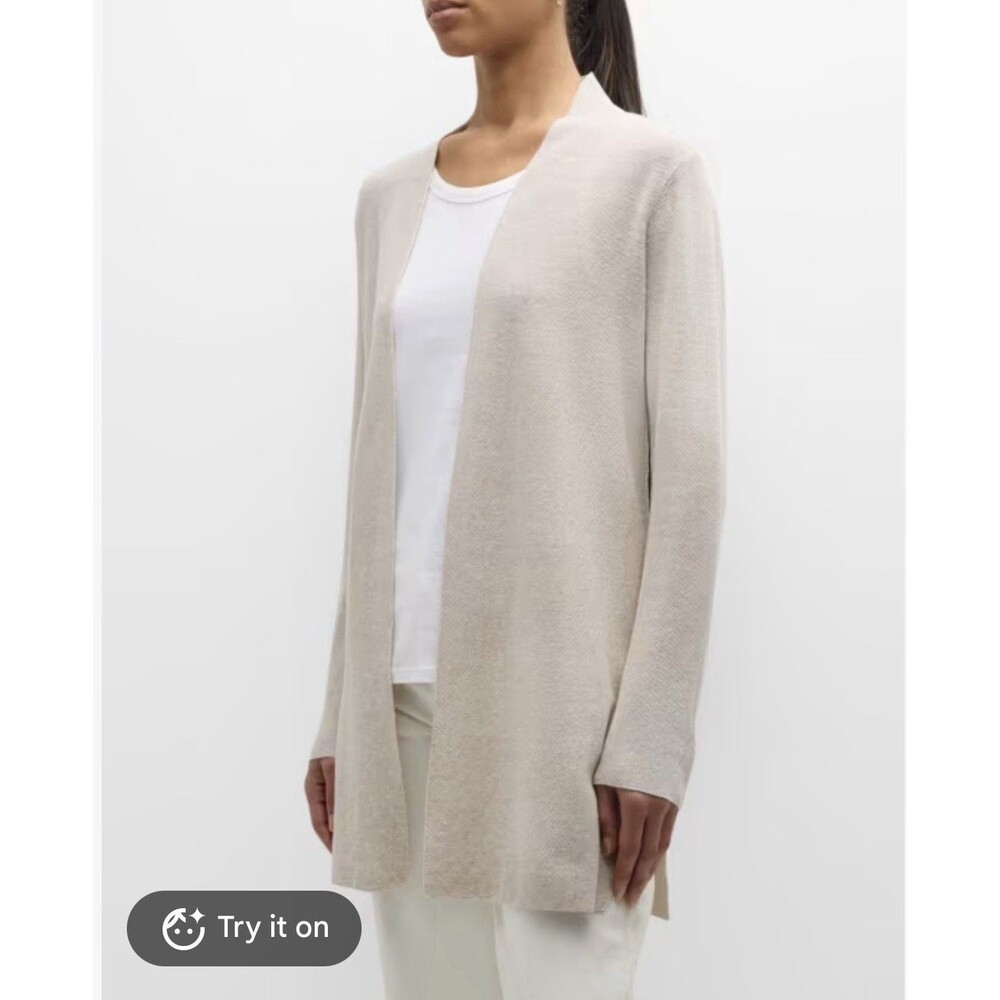 Eileen Fisher Beige Organic Linen Cotton Blend Open Cardigan Women’s Size PS